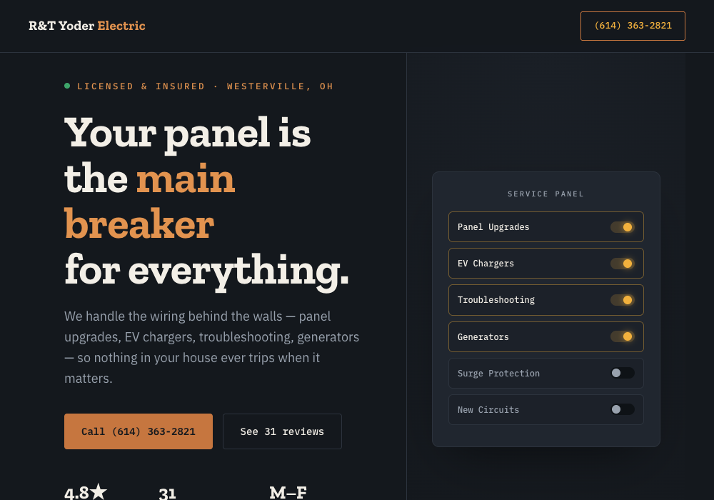 R&T Yoder Electric website built by Target System